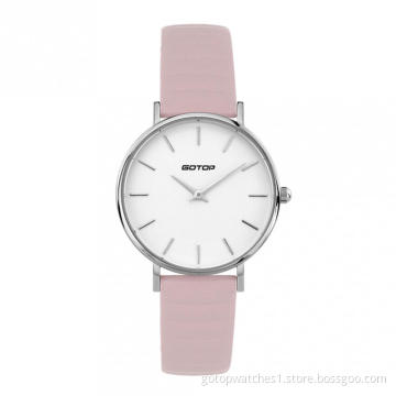 DW STYLE SILVER AND WHITE WOMEN'S WATCH WITH PINK LEATHER STRAP